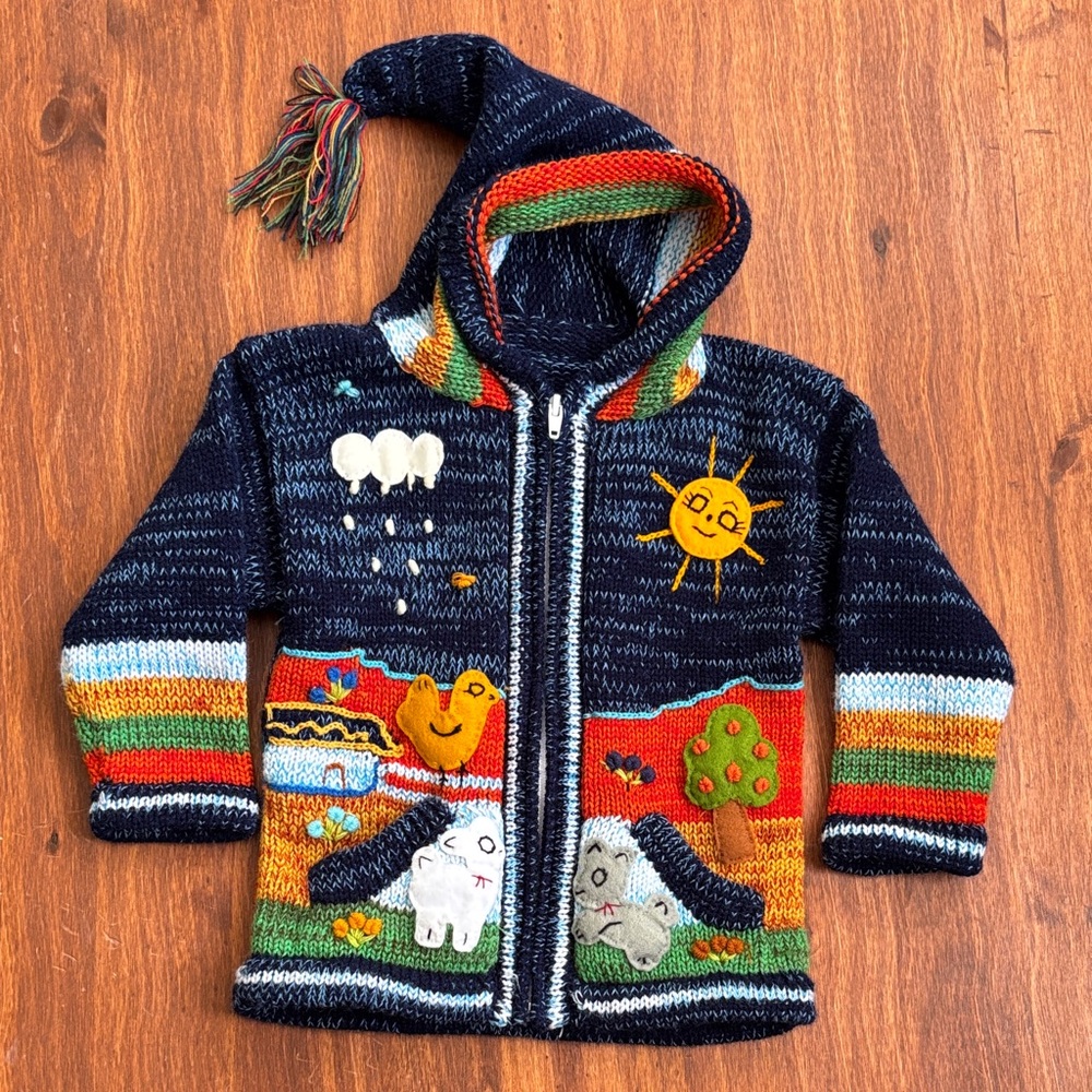 Colorful Knit Children's Hoodie with Fun Designs